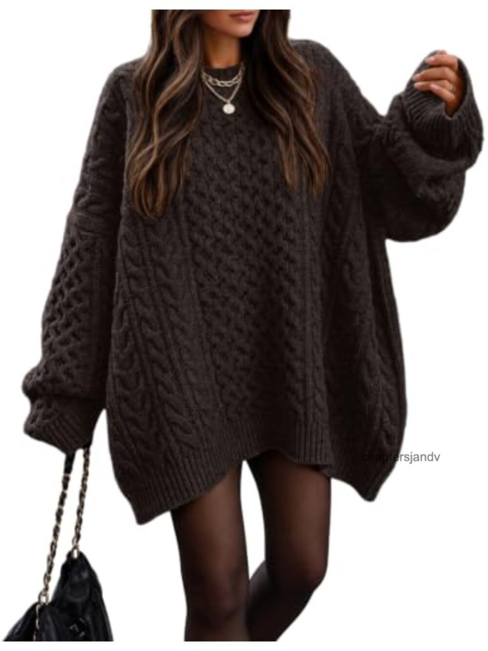 Oversized Chunky Cable Knit Tunic Sweater Crewneck Pullover